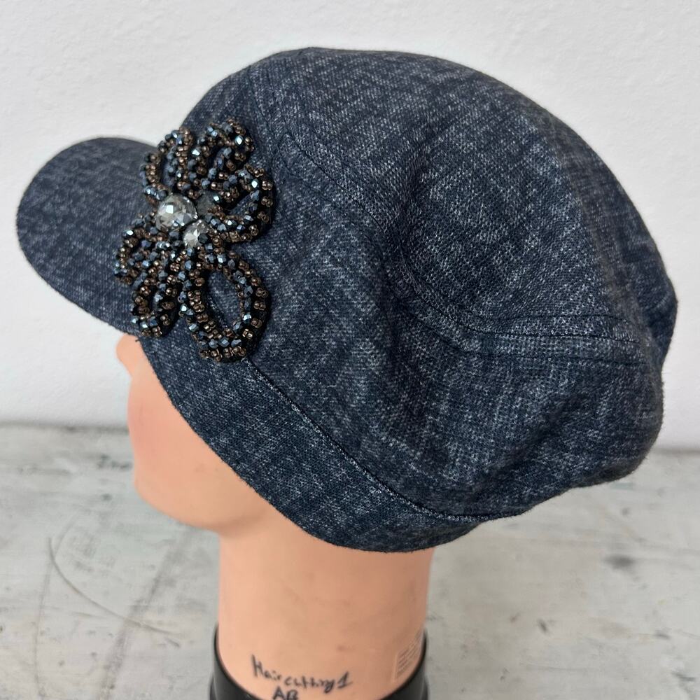 Newsboy hat cap vintage style beaded rhinestones flower fairy grunge retro - Picture 3 of 11